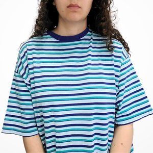 Vintage M-L 80s 90s GAP Striped T-Shirt in Purple, Blue and White